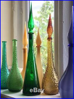 Green Decanter MCM Italian Empoli Genie Bottle Glass Blown 1960s