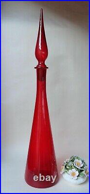Red MCM Italian Empoli Genie Bottle Glass Blown 1960s Vintage Decanter