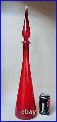 Red MCM Italian Empoli Genie Bottle Glass Hand Blown 1960s Vintage