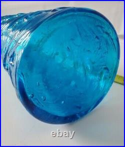 VTG Italian EMPOLI Genie Bottle Decanter Blue Italy Glass Waves 22 Tall