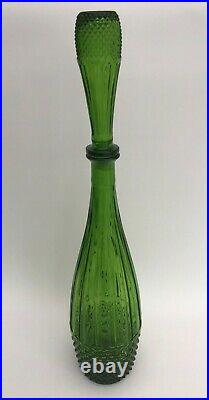 Vintage Empoli Italian Large Green Decanter Genie Bottle with Stopper