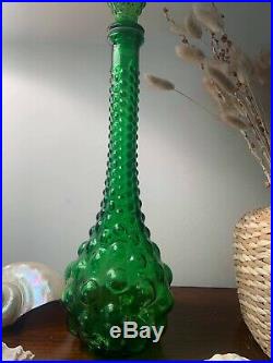 Vintage GENIE BOTTLE Green Decanter MID-CENTURY Empoli BUBBLE GLASS
