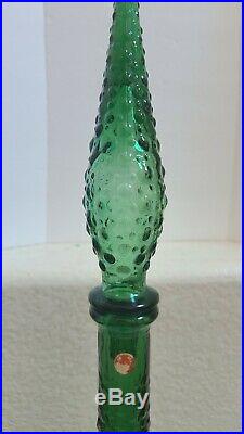 Vintage MCM 22 Genie Bottle Decanter Green Italian Bubble Glass Empoli