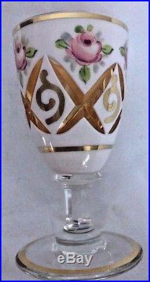 Vtg Czech Bohemia Moser Opaque White Overlay Cut to Amber Glass