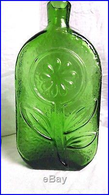 1 Vintage Mid Century Green Glass Sunflower Decanter Large Bulb Rossini Empoli