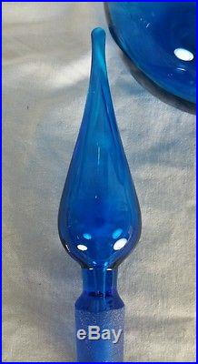 1 used BLENKO BLUE ART GLASS DECANTER / BOTTLE Vintage Mid Century 14-1/2 tall