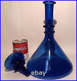 11 1/2 SPACEAGE glass decanter vtg mcm atomic table art barware blue sculpture