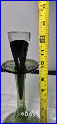 12.5 Smoky Dark Olive Green Glass Bottle Vase Decanter & Stopper Blenko Style
