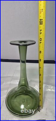 12.5 Smoky Dark Olive Green Glass Bottle Vase Decanter & Stopper Blenko Style