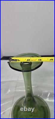 12.5 Smoky Dark Olive Green Glass Bottle Vase Decanter & Stopper Blenko Style