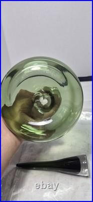 12.5 Smoky Dark Olive Green Glass Bottle Vase Decanter & Stopper Blenko Style
