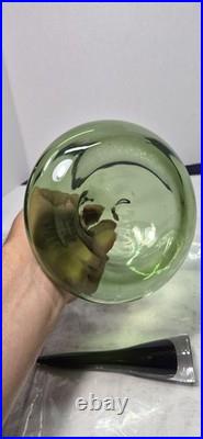 12.5 Smoky Dark Olive Green Glass Bottle Vase Decanter & Stopper Blenko Style