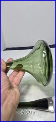 12.5 Smoky Dark Olive Green Glass Bottle Vase Decanter & Stopper Blenko Style