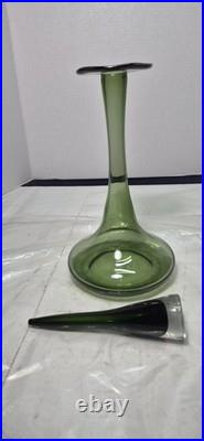 12.5 Smoky Dark Olive Green Glass Bottle Vase Decanter & Stopper Blenko Style