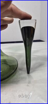 12.5 Smoky Dark Olive Green Glass Bottle Vase Decanter & Stopper Blenko Style