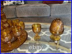15 Piece Vintage Amber Indiana Glass Decanter Set Great Condition 1 Goblet Crack