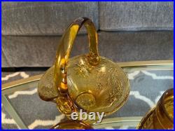 15 Piece Vintage Amber Indiana Glass Decanter Set Great Condition 1 Goblet Crack