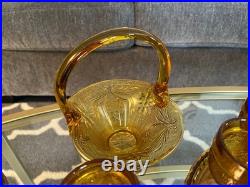 15 Piece Vintage Amber Indiana Glass Decanter Set Great Condition 1 Goblet Crack