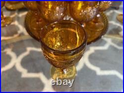 15 Piece Vintage Amber Indiana Glass Decanter Set Great Condition 1 Goblet Crack