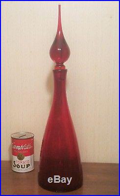 18 MCM PILGRIM red crackle glass decanter vtg studio art sculpture bottle decor