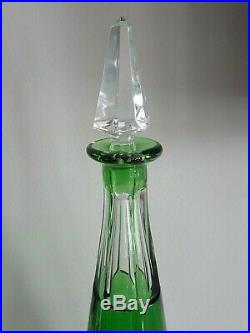 1920's-30 Cristal Nancy France Green Cut to Clear Crystal DECANTER MARKED
