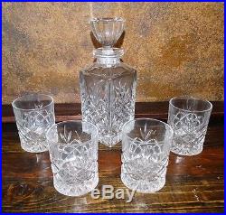19315 Vintage Crystal Whiskey Decanter & 4 Glasses Bar Set / Barware Mancave