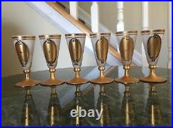 1950's Imperlux Bohemian Czechoslovakia Decanter 6 Cordial Glasses Bud Vase Gold