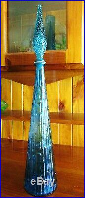 1950's OCEAN BLUE BAMBOO ITALIAN RETRO VINTAGE ART GLASS GENIE BOTTLE DECANTER