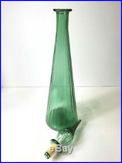 1950s Mid 20th Centry Retro Vintage Green Genie Bottle glass stopper Decanter