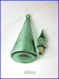 1950s Mid 20th Centry Retro Vintage Green Genie Bottle glass stopper Decanter