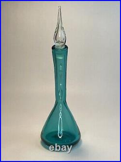 1960's MCM Bischoff #591 Peacock Blue Bent Curved Glass Decanter