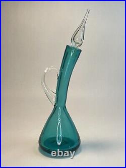 1960's MCM Bischoff #591 Peacock Blue Bent Curved Glass Decanter