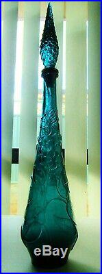 1960s RETRO VINTAGE RICH AQUA BUTTERFLY ITALIAN ART GLASS GENIE BOTTLE DECANTER