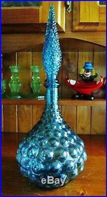 1960s RETRO VINTAGE TEAL BLUE ITALIAN ART GLASS GENIE BOTTLE DECANTER & STOPPER