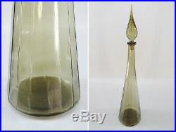 1960s Vintage 25 MCM Empoli Smoke Glass Teardrop Stopper Genie Bottle Decanter