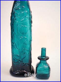 1960s vintage retro teal green genie bottle decanter with square stopper Italy