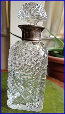 1963 Vintage Glass Decanter Silver Hallmark, Preece Willis Ombersley 1963 London