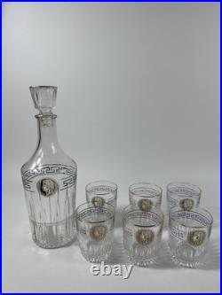 1970's Vintage Glass Decanter And 6 Glasses Rimmed In Gold Napoleon Emperor