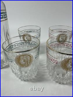 1970's Vintage Glass Decanter And 6 Glasses Rimmed In Gold Napoleon Emperor