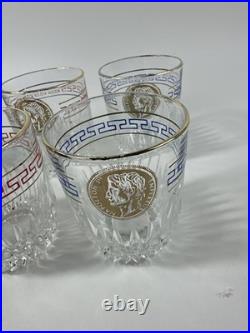 1970's Vintage Glass Decanter And 6 Glasses Rimmed In Gold Napoleon Emperor