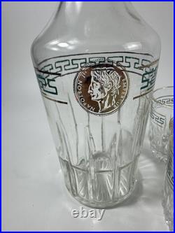 1970's Vintage Glass Decanter And 6 Glasses Rimmed In Gold Napoleon Emperor