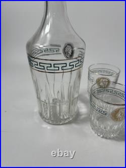 1970's Vintage Glass Decanter And 6 Glasses Rimmed In Gold Napoleon Emperor