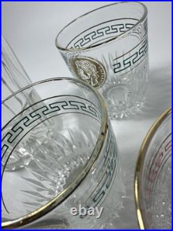 1970's Vintage Glass Decanter And 6 Glasses Rimmed In Gold Napoleon Emperor