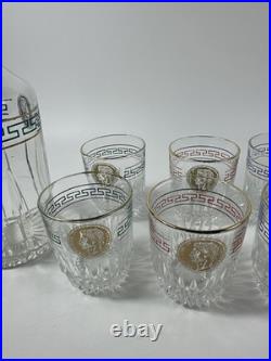 1970's Vintage Glass Decanter And 6 Glasses Rimmed In Gold Napoleon Emperor