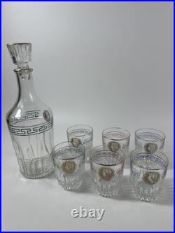 1970's Vintage Glass Decanter And 6 Glasses Rimmed In Gold Napoleon Emperor