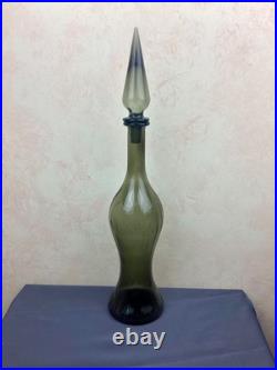 1970s Vintage Italian Empoli Paneled Smoked Gray Decanter/Genie Bottle & Stopper
