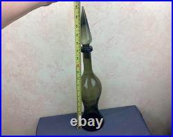 1970s Vintage Italian Empoli Paneled Smoked Gray Decanter/Genie Bottle & Stopper