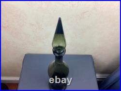 1970s Vintage Italian Empoli Paneled Smoked Gray Decanter/Genie Bottle & Stopper