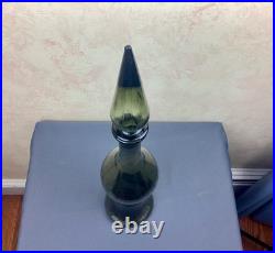 1970s Vintage Italian Empoli Paneled Smoked Gray Decanter/Genie Bottle & Stopper
