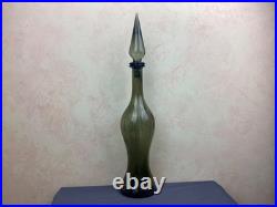 1970s Vintage Italian Empoli Paneled Smoked Gray Decanter/Genie Bottle & Stopper